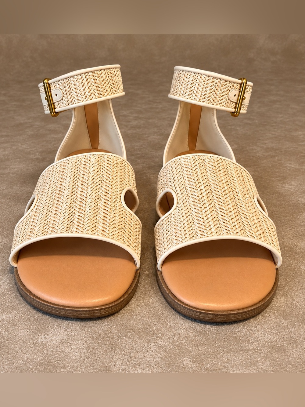 Lauren Conrad LC Women’s 7.5 Natural Woven Raffia Ankle Strap Flat Sandals